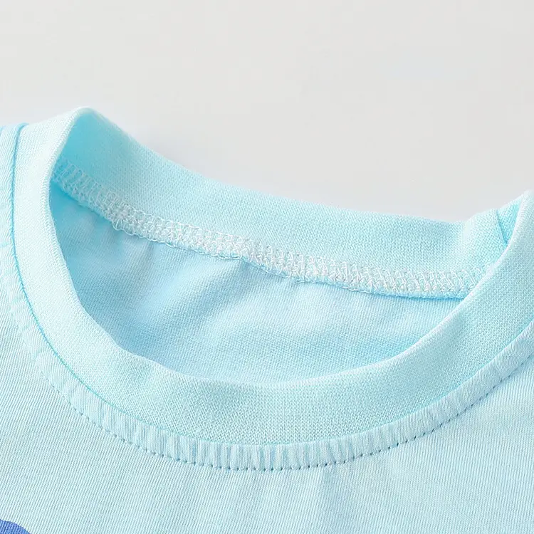 Children Summer Cotton T-Shirt Light Blue Round Neck - Image 2