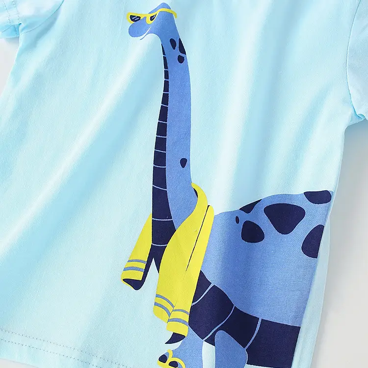 Children Summer Cotton T-Shirt Light Blue Round Neck - Image 3