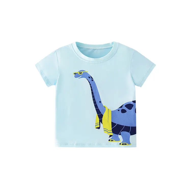 Children Summer Cotton T-Shirt Light Blue Round Neck - Image 5