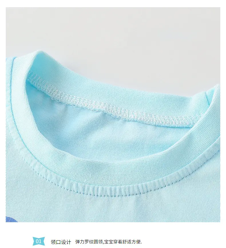 Children Summer Cotton T-Shirt Light Blue Round Neck — feature 22