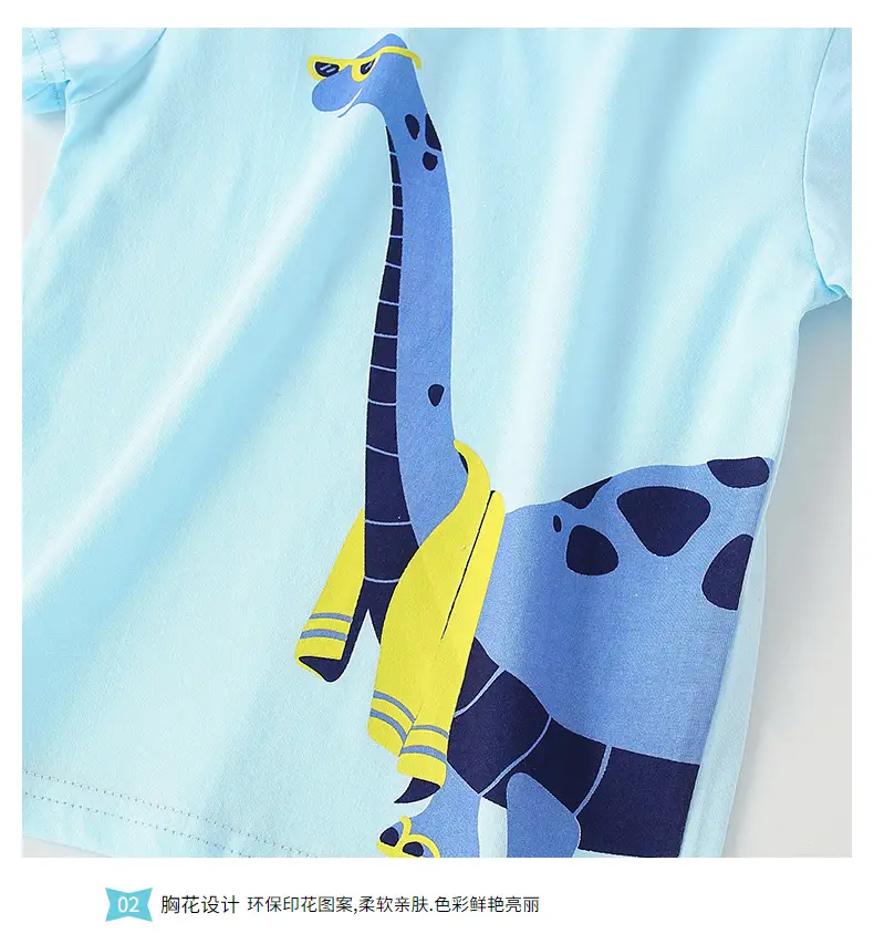 Children Summer Cotton T-Shirt Light Blue Round Neck — feature 23