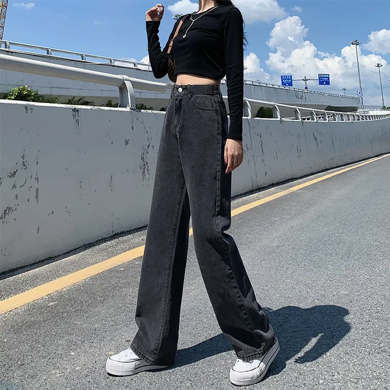 Women's Dark Gray Wide Leg Jeans Spring 2022 - Image 10