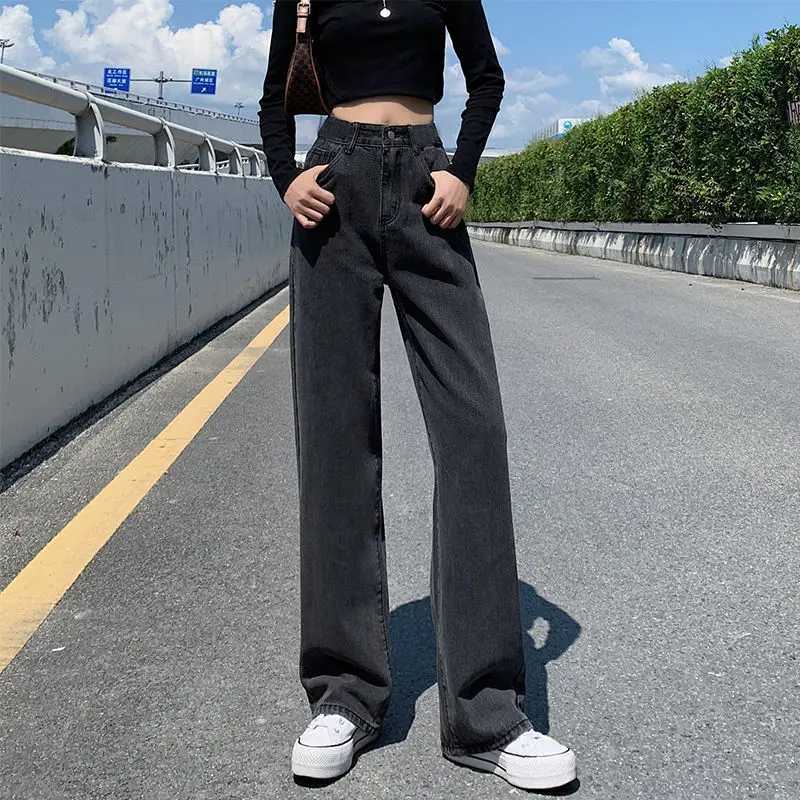 Women's Dark Gray Wide Leg Jeans Spring 2022 - Image 11