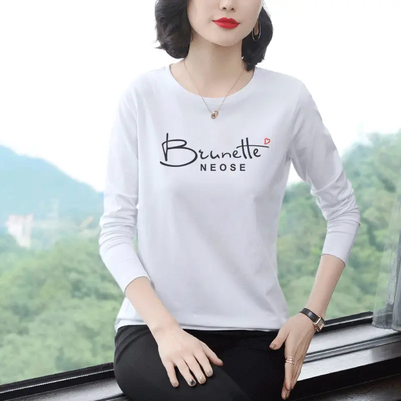 Women's Printed Long Sleeve T-Shirt White Medium to XL - Image 6
