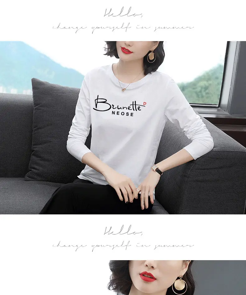 Women's Printed Long Sleeve T-Shirt White Medium to XL — feature 15