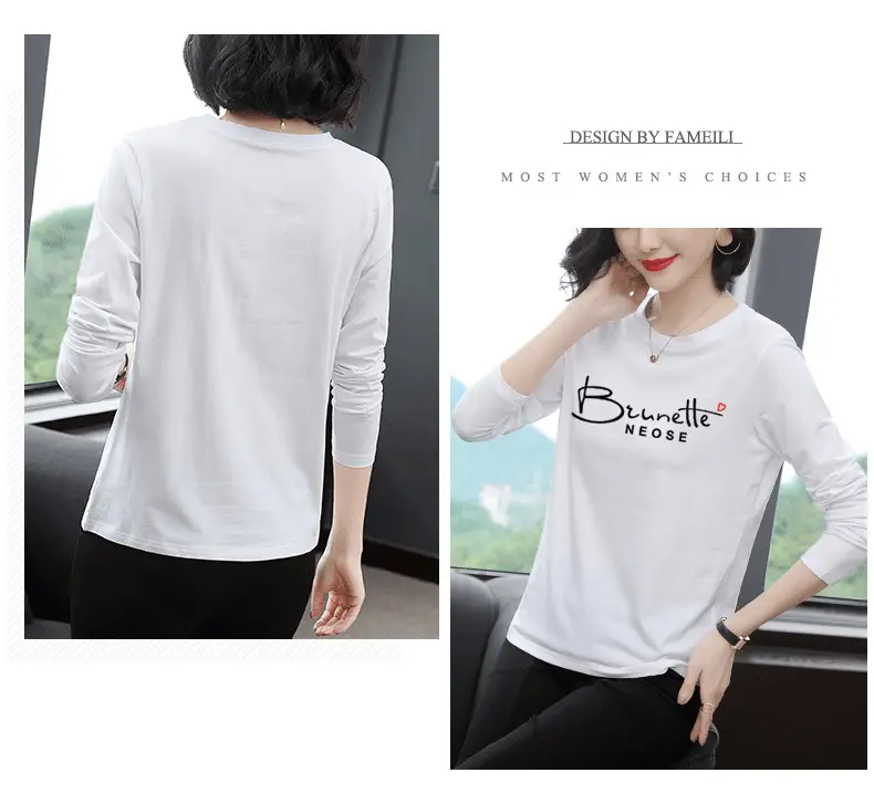 Women's Printed Long Sleeve T-Shirt White Medium to XL — feature 17