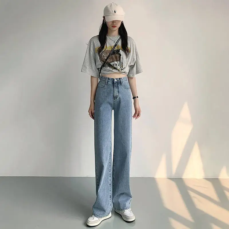 Women Light Blue Wide Leg Jeans Spring Summer Loose Slimming - Image 8