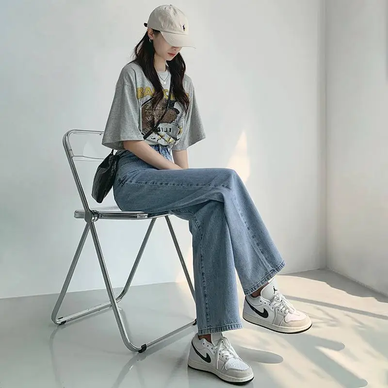Women Light Blue Wide Leg Jeans Spring Summer Loose Slimming - Image 9