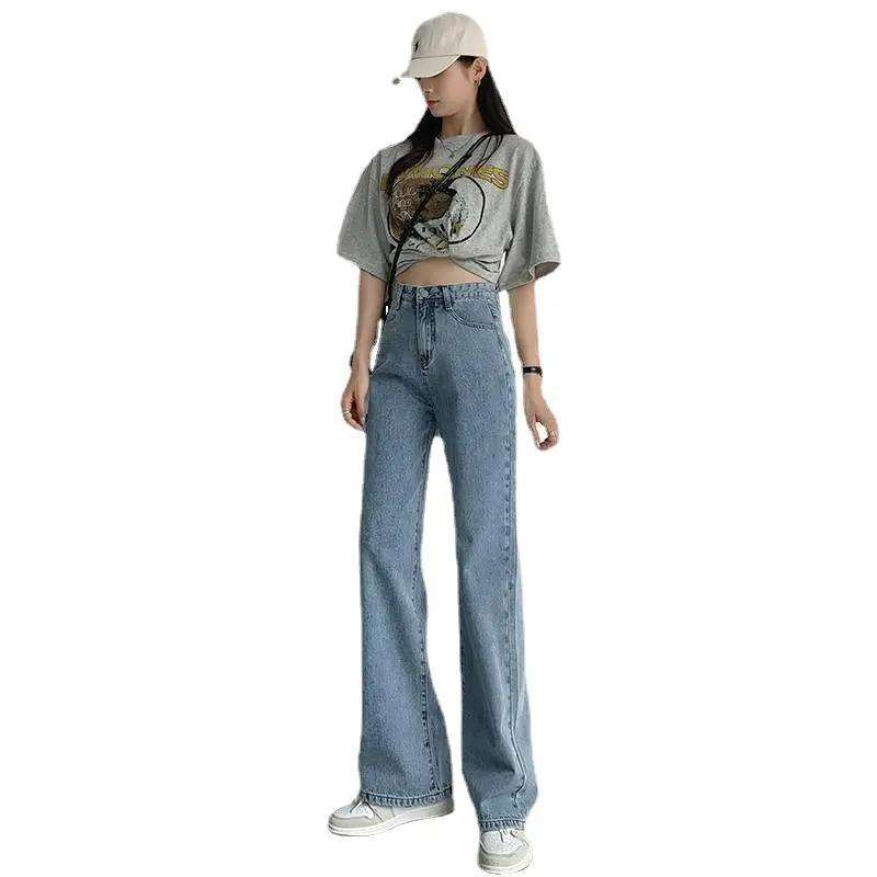 Women Light Blue Wide Leg Jeans Spring Summer Loose Slimming - Image 11