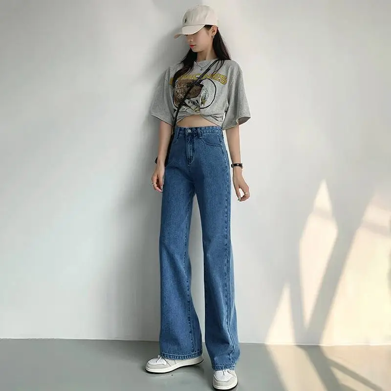 Women Light Blue Wide Leg Jeans Spring Summer Loose Slimming - Image 3