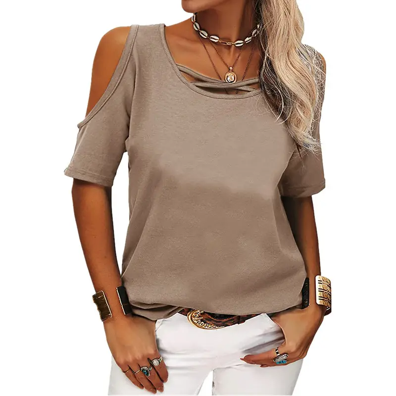 2023 Women's Off-Shoulder Loose Sleeve T-Shirt Black - Image 3