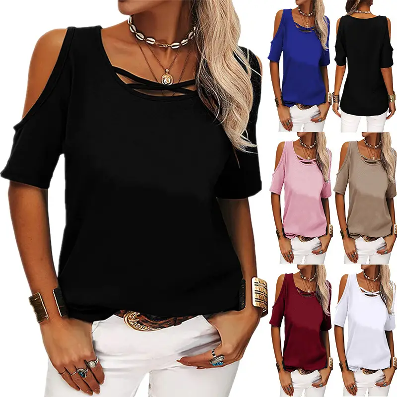 Women Off-Shoulder White T-Shirt 2023 Spring Summer - Image 7