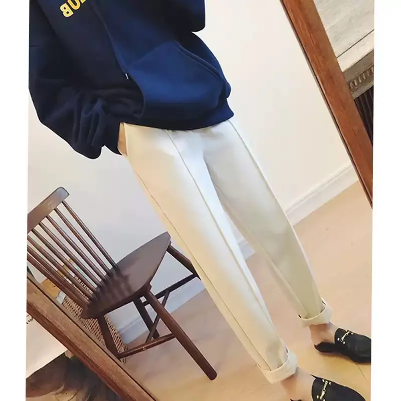 Women Woolen Carrot Pants Spring Autumn 2025 Beige - Image 5