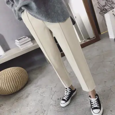 Women Woolen Carrot Pants Spring Autumn 2025 Beige - Image 7
