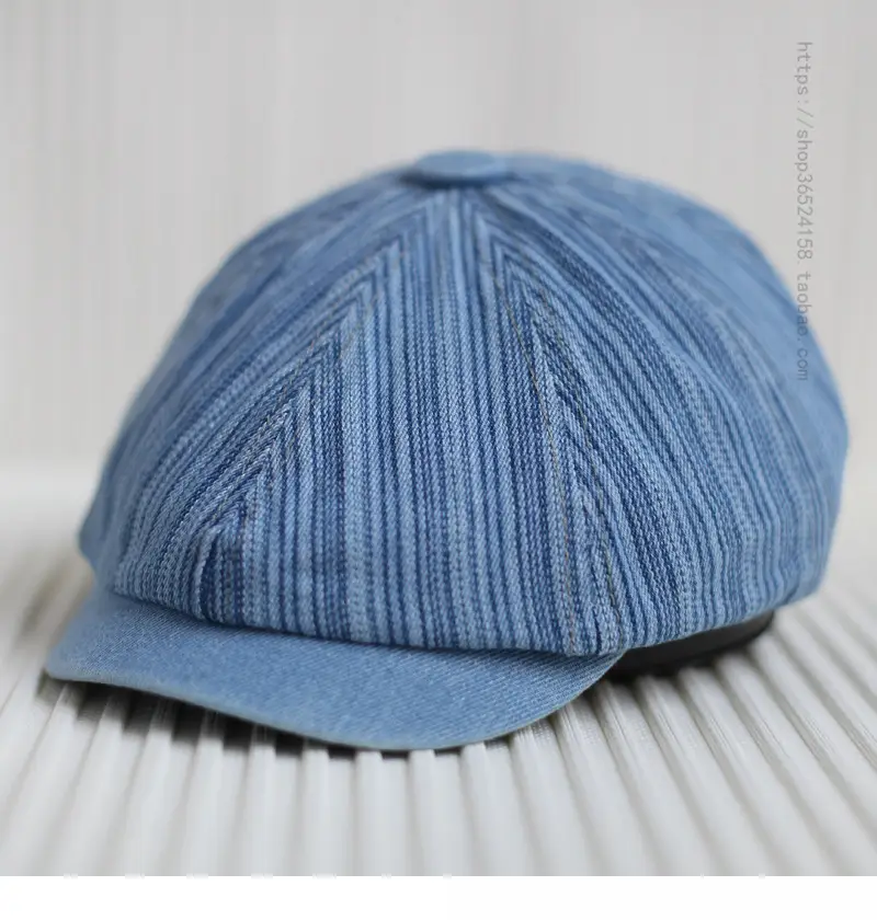 Men's Blue Striped Octagonal Cap Retro Japanese Fashion — feature 2