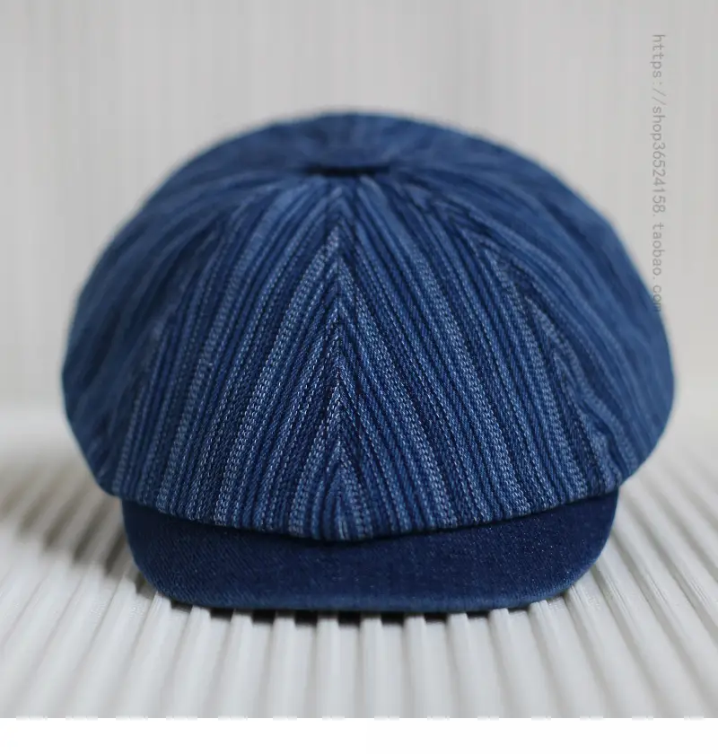 Men's Blue Striped Octagonal Cap Retro Japanese Fashion — feature 7