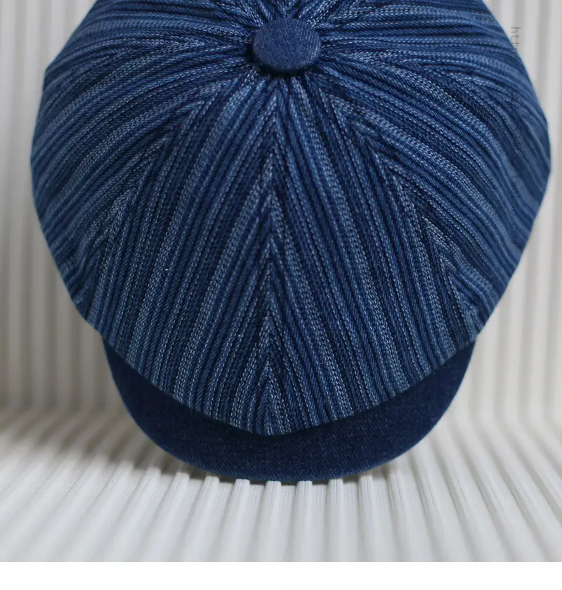 Men's Blue Striped Octagonal Cap Retro Japanese Fashion — feature 8