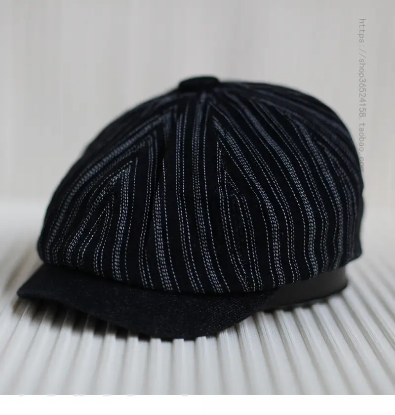 Men's Blue Striped Octagonal Cap Retro Japanese Fashion — feature 9