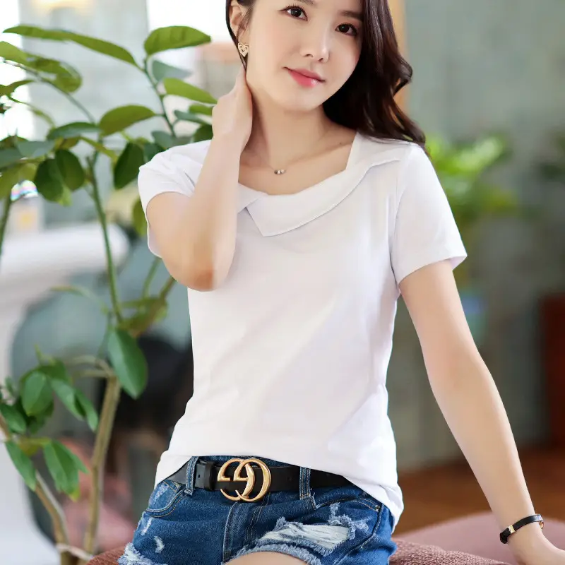 Women Pure Cotton Square Collar Teal T-Shirt - Image 6