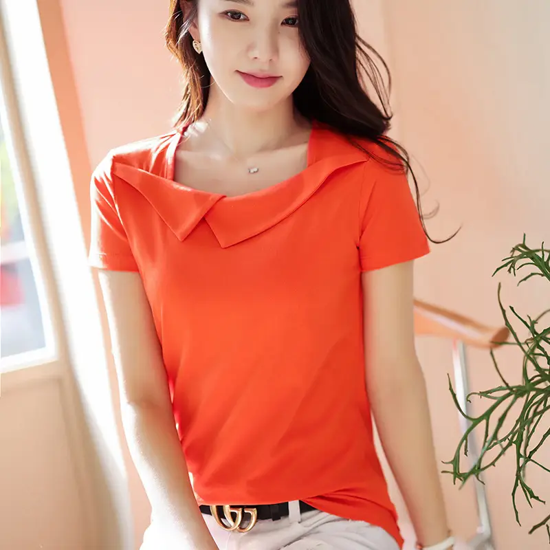 Women Pure Cotton Square Collar Teal T-Shirt - Image 8