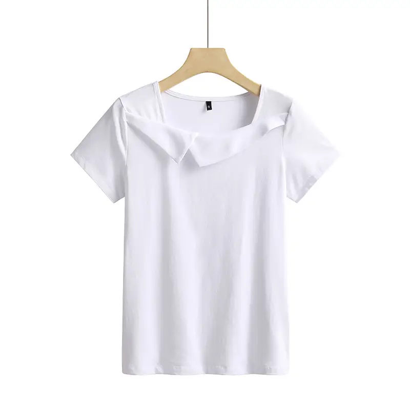 Women Pure Cotton Square Collar Teal T-Shirt - Image 3