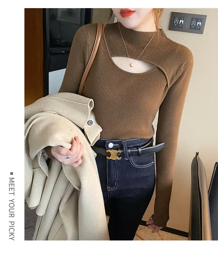 Women's Knitted Half Turtleneck Sweater Top Olive Green — feature 16