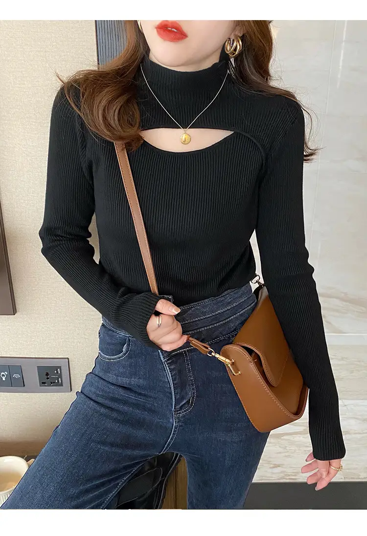 Women's Knitted Half Turtleneck Sweater Top Olive Green — feature 20