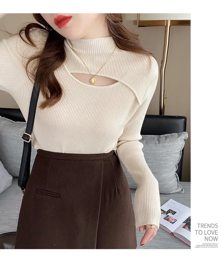 Women's Knitted Half Turtleneck Sweater Top Olive Green — feature 22