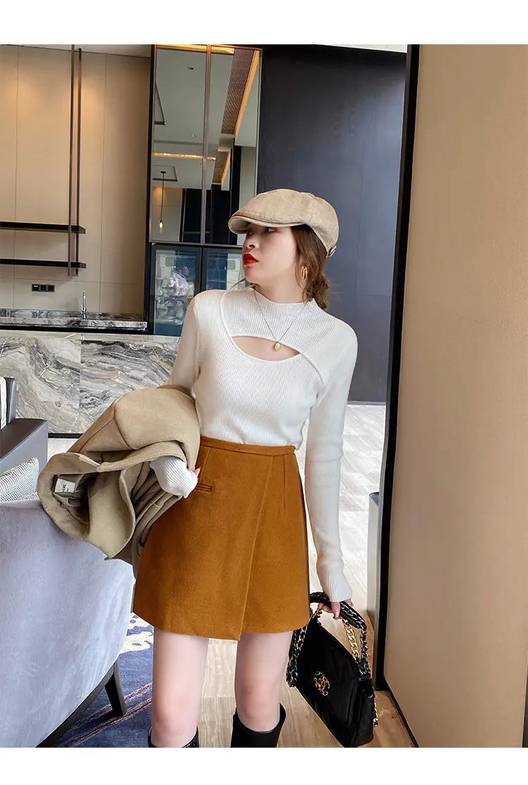 Women's Knitted Half Turtleneck Sweater Top Olive Green — feature 25