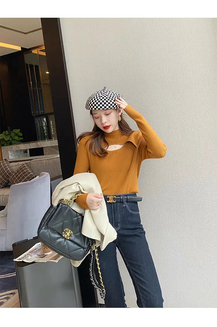 Women's Knitted Half Turtleneck Sweater Top Olive Green — feature 27