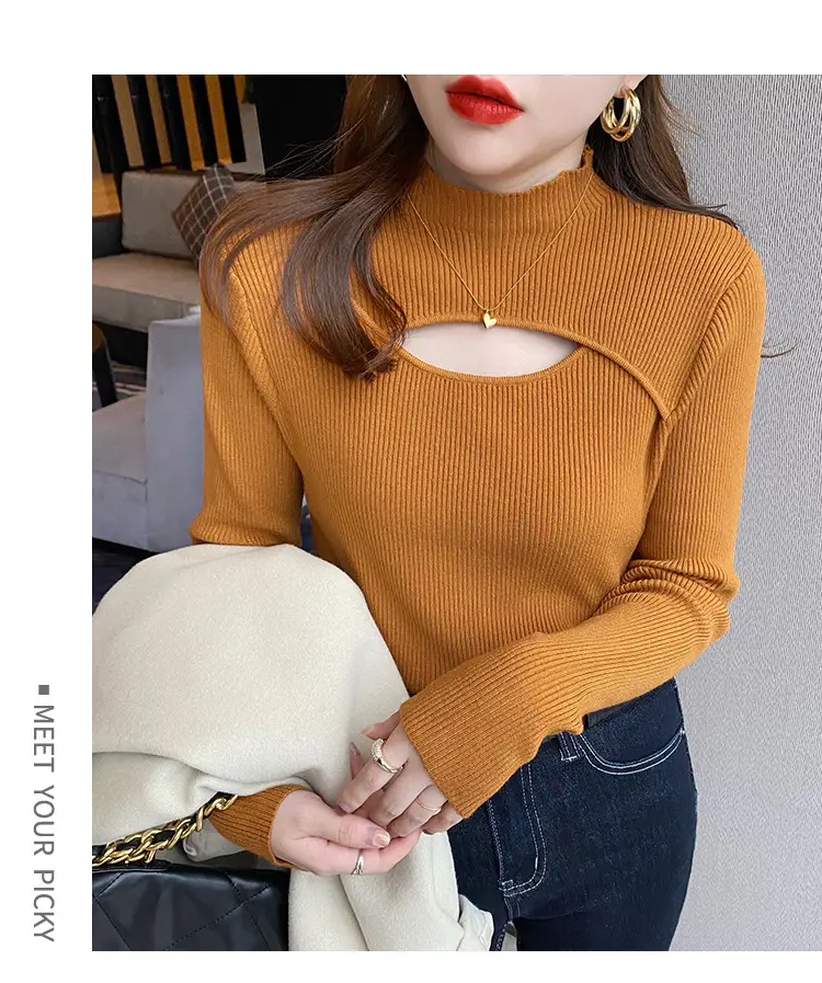 Women's Knitted Half Turtleneck Sweater Top Olive Green — feature 28