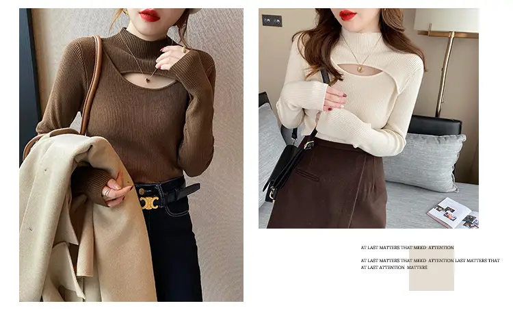 Women's Knitted Half Turtleneck Sweater Top Olive Green — feature 9