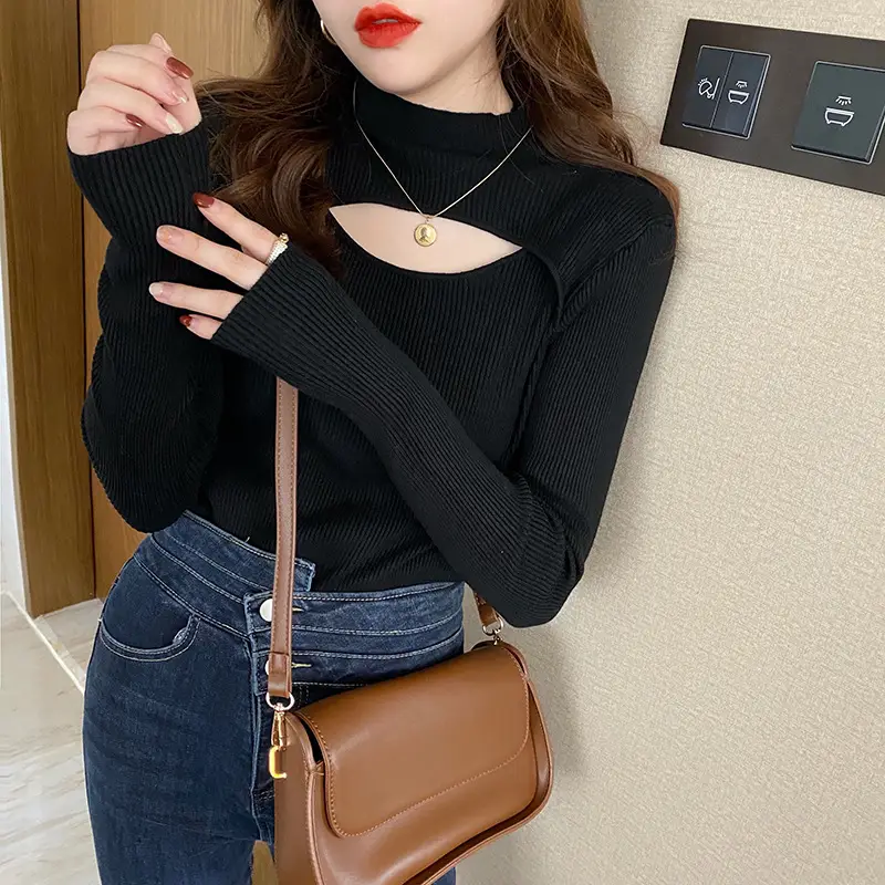 Women's Knitted Half Turtleneck Sweater Top Olive Green