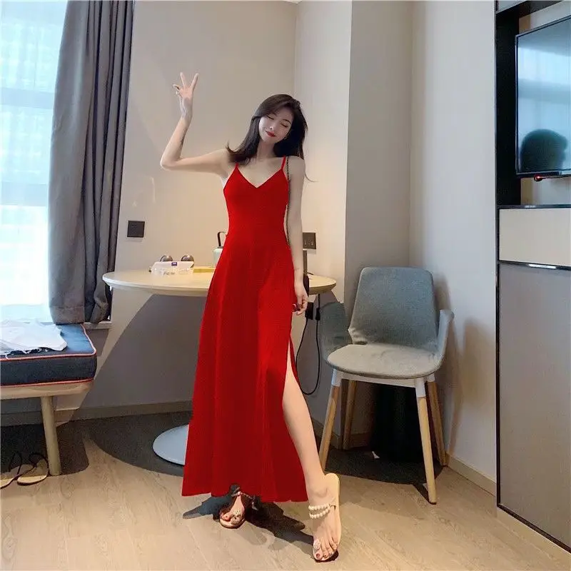 Korean Style Split V Neck Dress for Women — feature 3