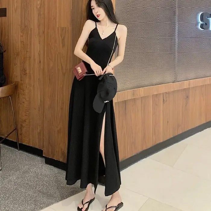 Korean Style Split V Neck Dress for Women - Image 2