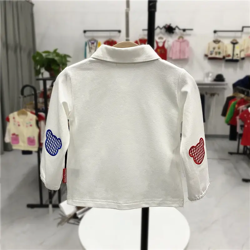 White Long Sleeve Button Shirt for Kids with Colorful Patches - Image 4