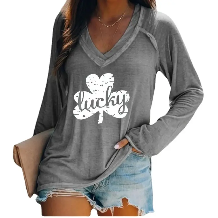 Lucky 4-Leverage V-Neck Pink Long Sleeve T-Shirt Women - Image 6