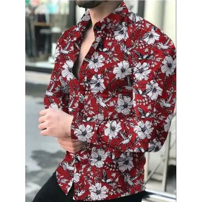 Men 3D Geometric Print Long Sleeve Shirt Black Gold - Image 27