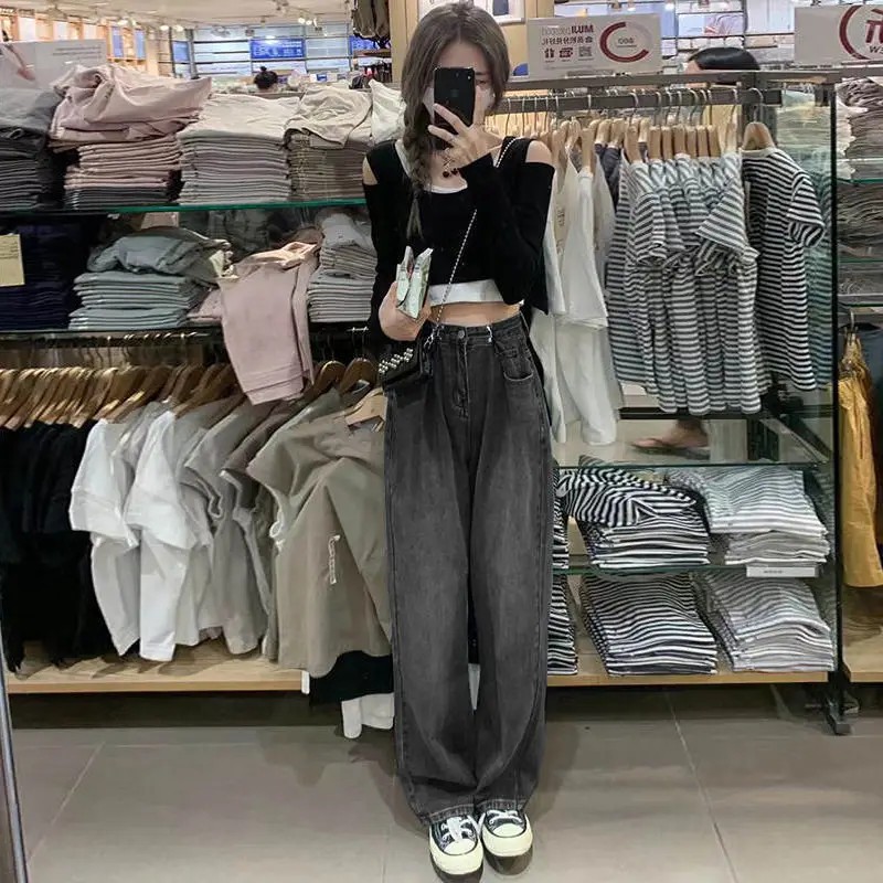 Women Wide Leg Jeans Spring Wear Loose Slimming Dad Pants - Image 6