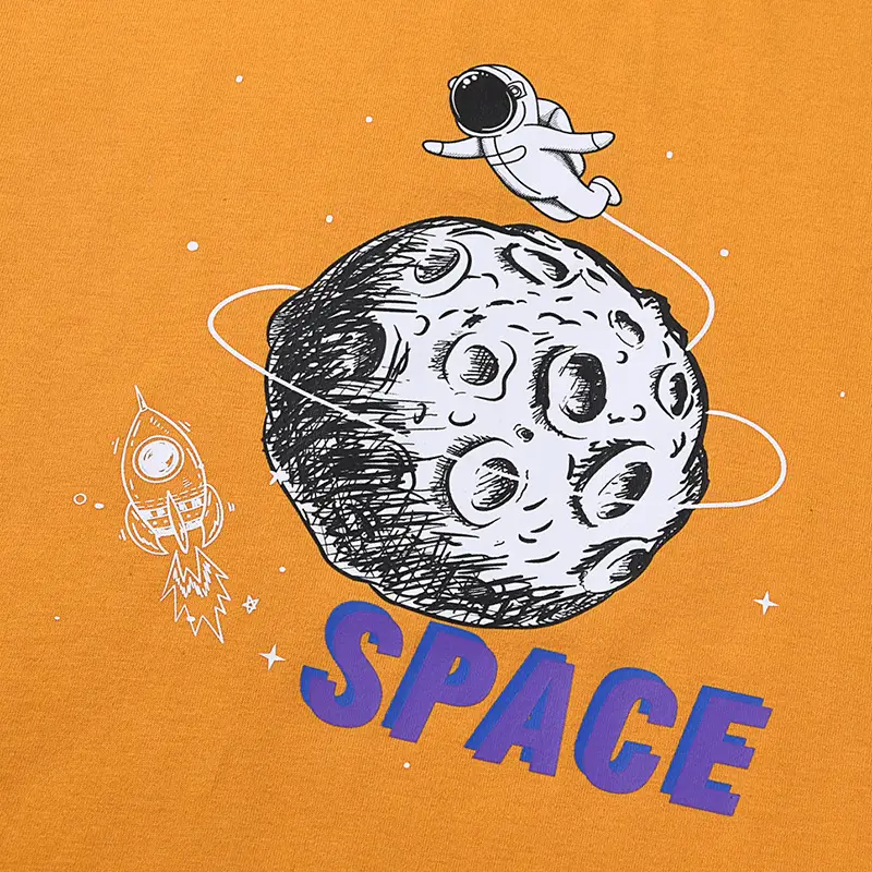 Kids Space T-Shirt Orange Large Cartoon Print - Image 5