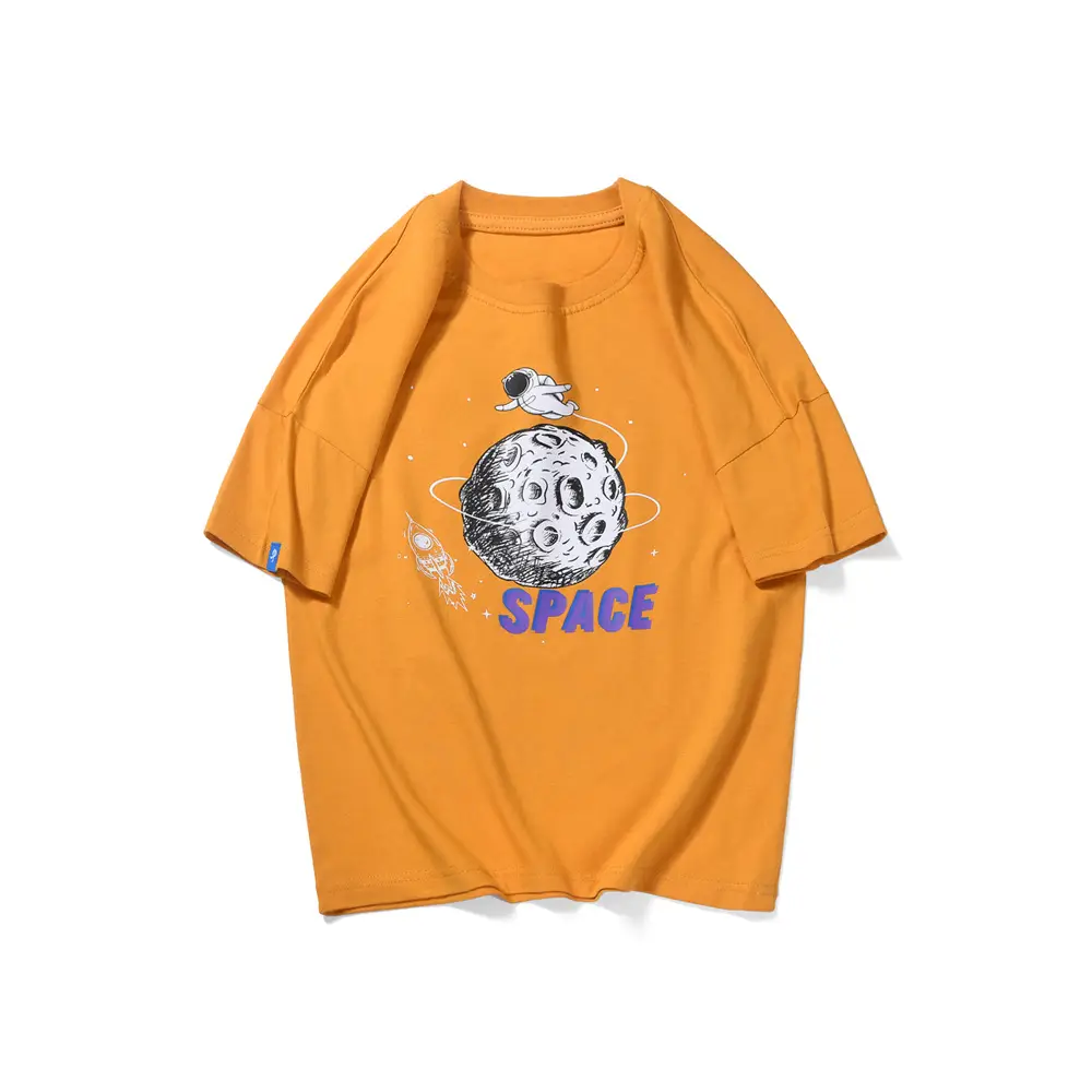Kids Space T-Shirt Orange Large Cartoon Print - Image 6