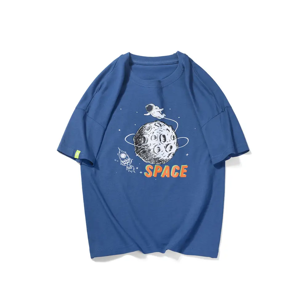 Kids Space T-Shirt Orange Large Cartoon Print - Image 3