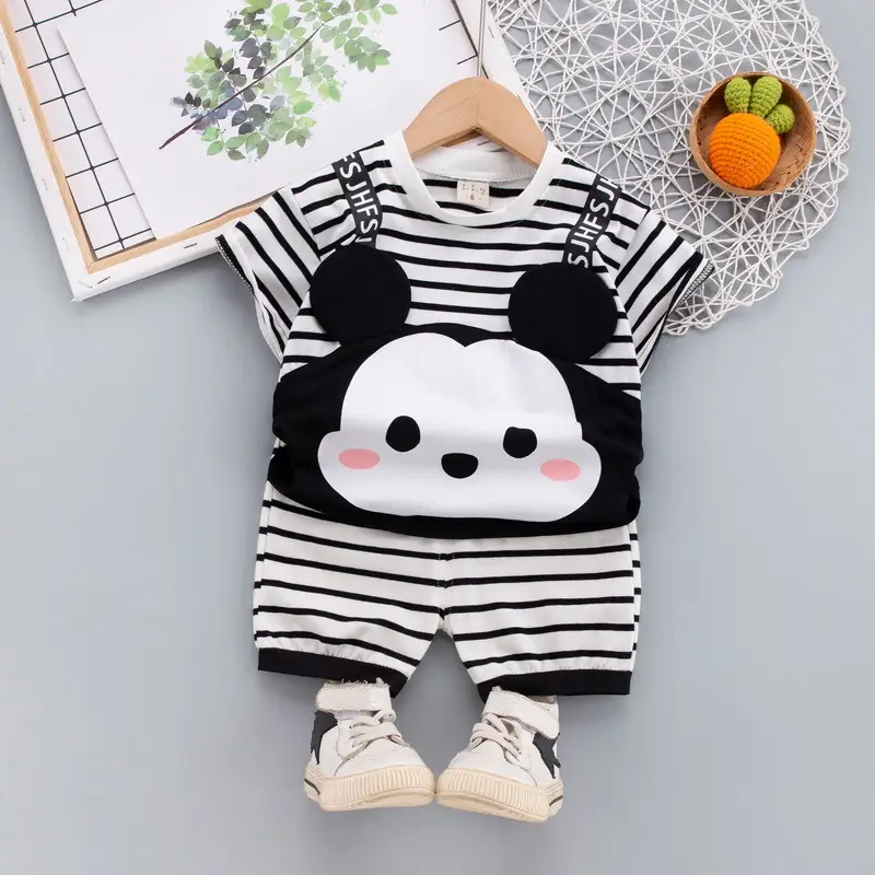 Korean Style Baby Boys T-Shirt Shorts Set Yellow Striped