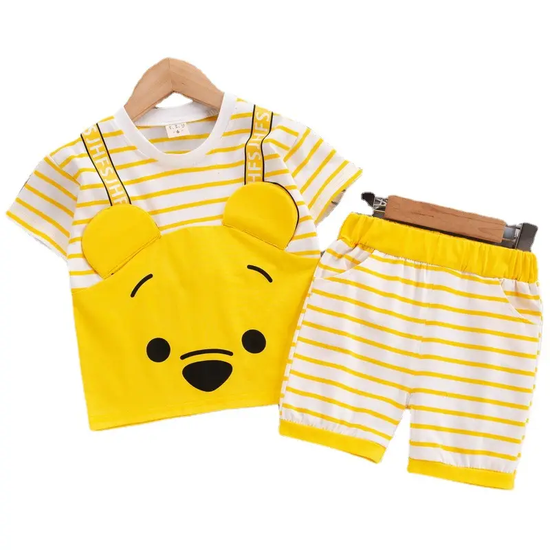Korean Style Baby Boys T-Shirt Shorts Set Yellow Striped