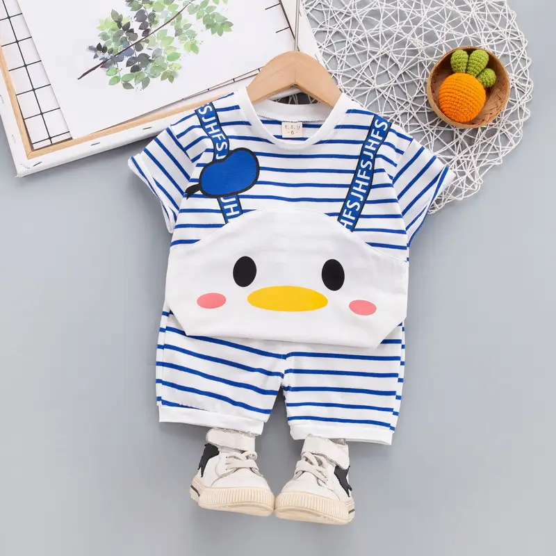 Korean Style Baby Boys T-Shirt Shorts Set Yellow Striped