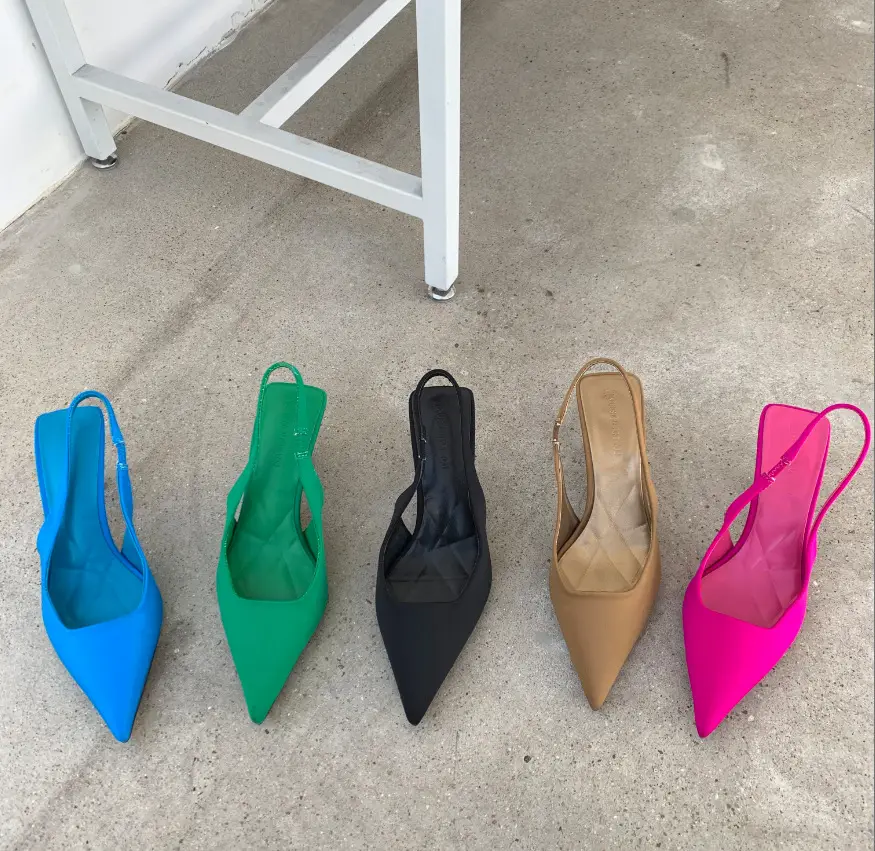 Spring 2023 New Pointed Toe Fine Heel Mid-Heel Single Shoes Rear Empty Toe Sandals High Heel Shoes Green Women's Shoes — feature 2