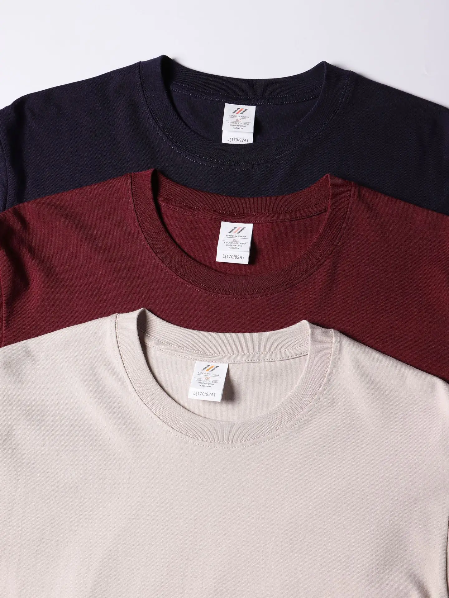 Men Women Cotton Loose Crewneck T-Shirt Solid Beige - Image 14