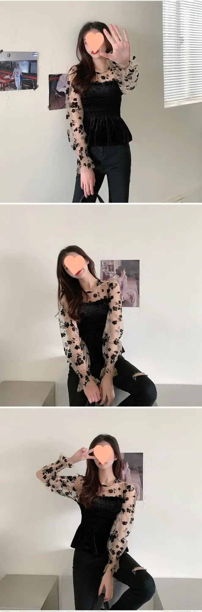 Goddess Style Lace Long Sleeve Velvet Blouse for Women — feature 2
