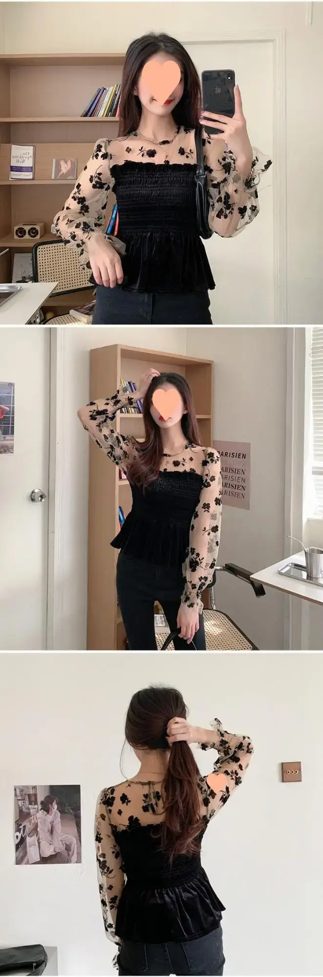 Goddess Style Lace Long Sleeve Velvet Blouse for Women — feature 3