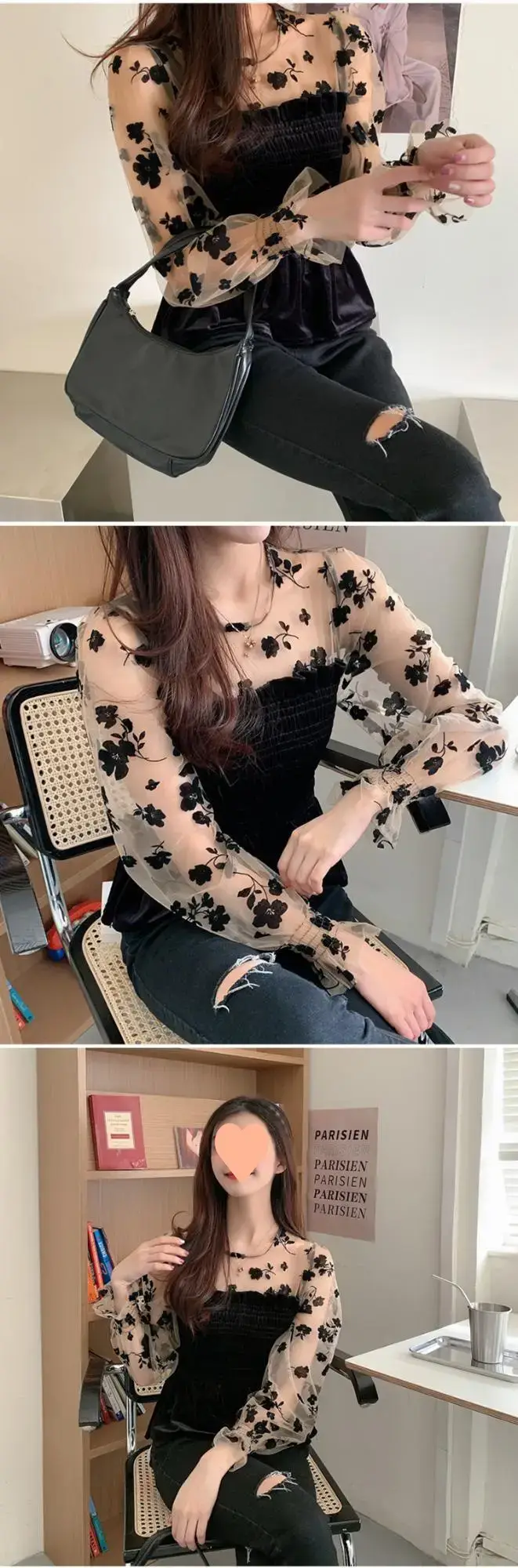 Goddess Style Lace Long Sleeve Velvet Blouse for Women — feature 4